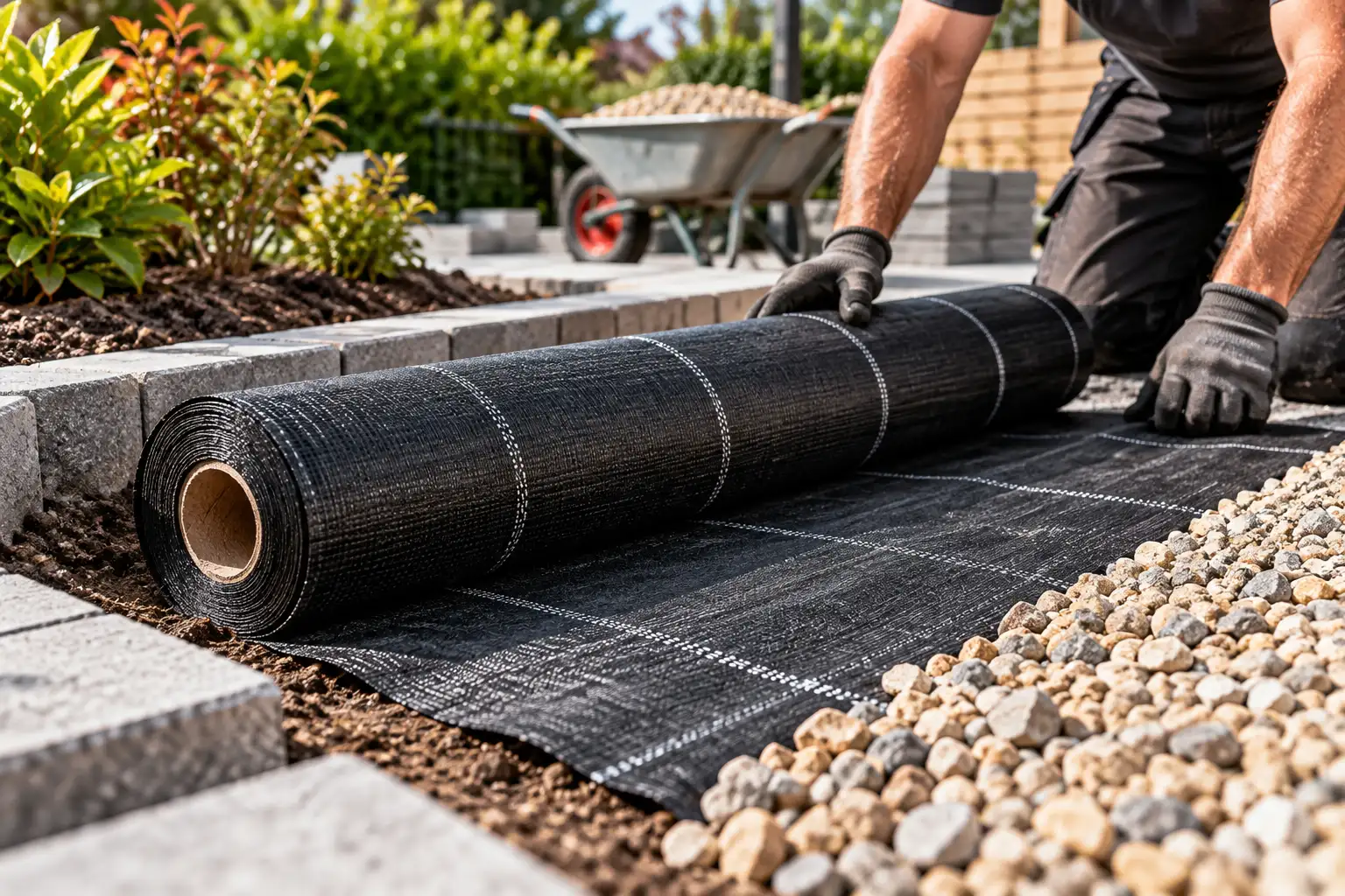 Garden Fabric Installation with Gravel
